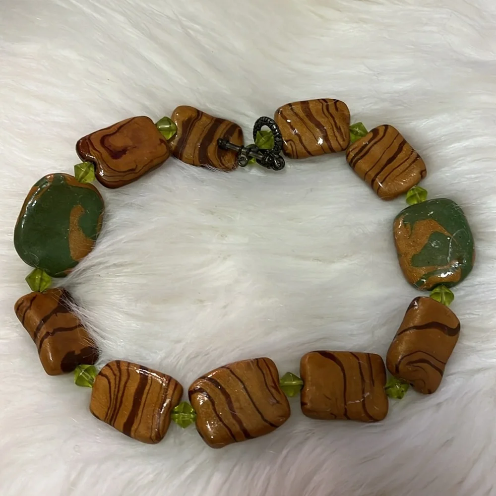 Brown & Green Handmade Boho ONE OF A KIND Handmade Necklace